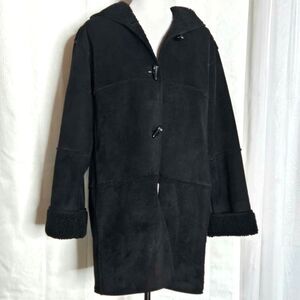 Lauren Ralph Lauren Black Faux Suede Fleece Line Toggle Button Front Hooded Coat